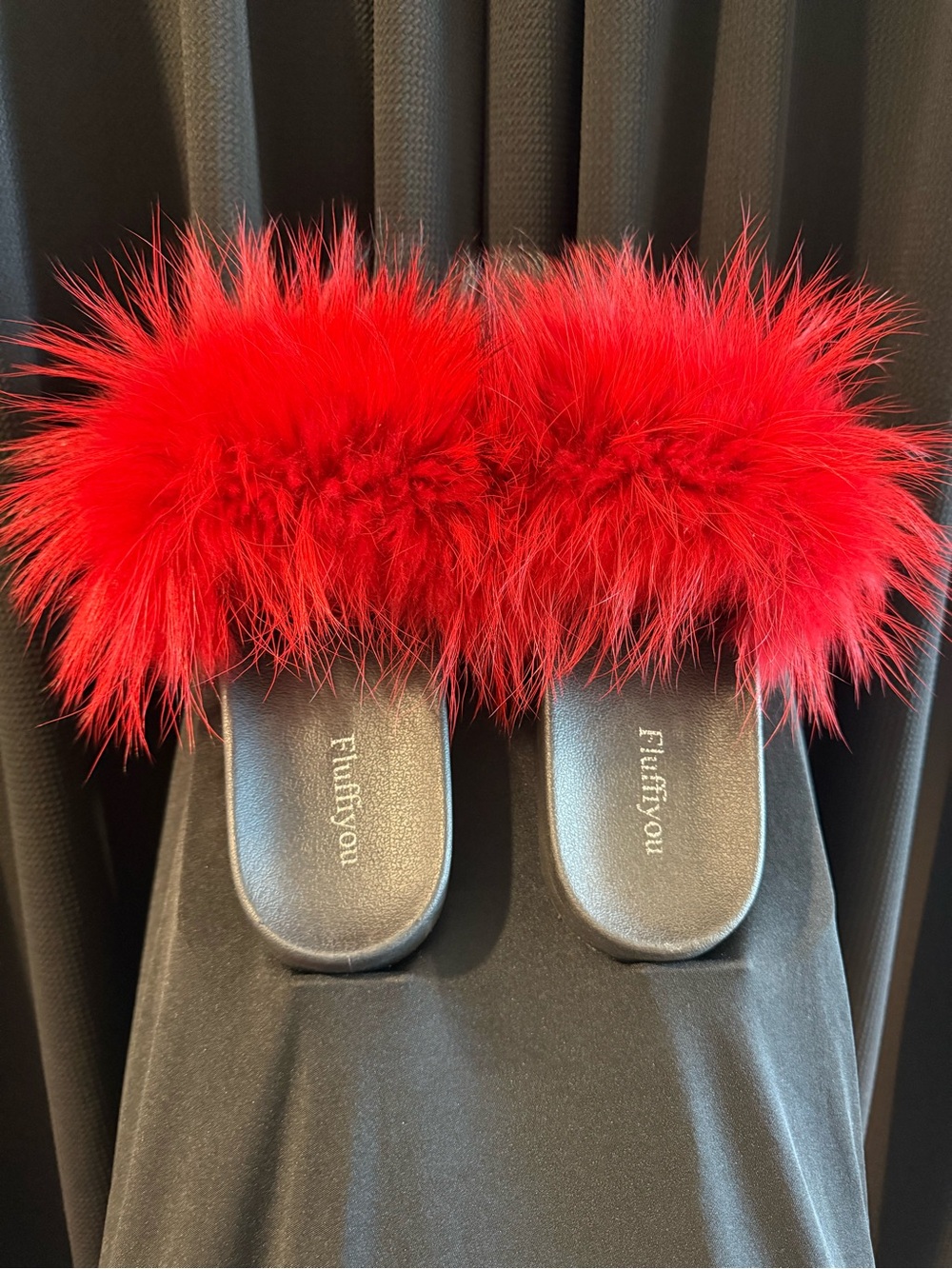 fluff Red Feather Slide Slippers for Women
